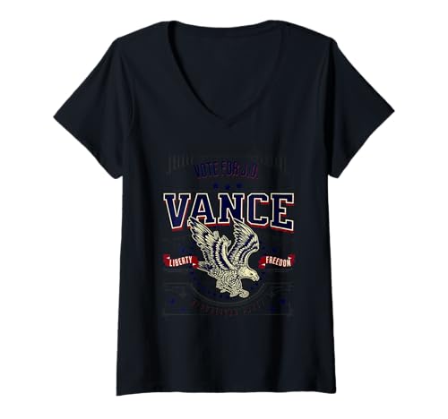 Damen JD Vance 2028 Für Präsident Eagle Colonial Vintage American T-Shirt mit V-Ausschnitt Damen JD Vance 2028 Für Präsident Eagle Colonial Vintage American T-Shirt mit V-Ausschnitt von Vote for Vance 2028 Vintage Eagle Republican