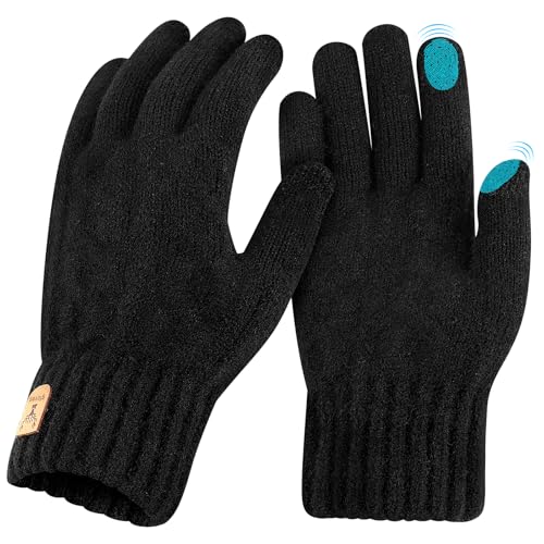 Votoko Handschuhe Damen Winter Warm Touchscreen Handschuhe Thermo Winterhandschuhe Strickhandschuhe Wollhandschuhe, Ideal für Frauen Herren Radfahren Sport Outdoor Winter Geschenke, Schwarz von Votoko