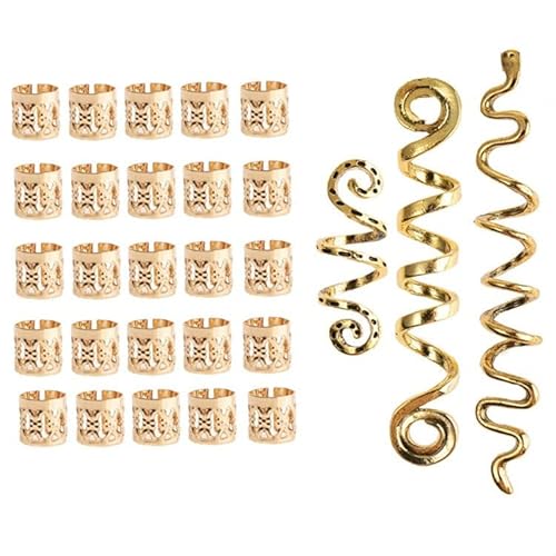 28 Goldspiralen-Haarspangen Zopfringe, Spiral-Haarspangen, verstellbarer Haarschmuck, verstellbare Metallmanschetten, Herren- und Damen-Haarschmuck Manschetten-Set, Zopfschmuck von Votvlog