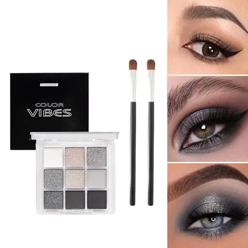 Smoky Lidschatten Palette, Eyeshadow Lidschatten-Palette mit 9 Farben mit 2 Bürsten, Schwarz Grau Weiß Lidschatten Weicher Matter Schimmer Eyeshadow Palette, Wasserdicht Glitzer Lidschatten Palette von Votvlog
