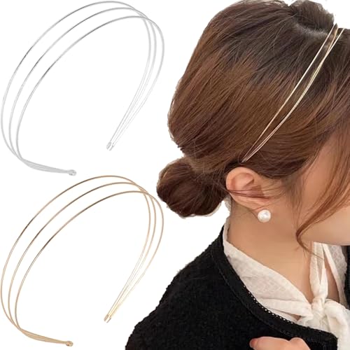 Votvlog 2 Stück Legierungs-Kopfbedeckung Haarreif Mehrschichtige Metall Dünne Haarreifen Damen Set Elegante Haarband für Frauen Haarschmuck für Frauen Party Mädchen Braut Brautjungfern (Gold, Silber) von Votvlog