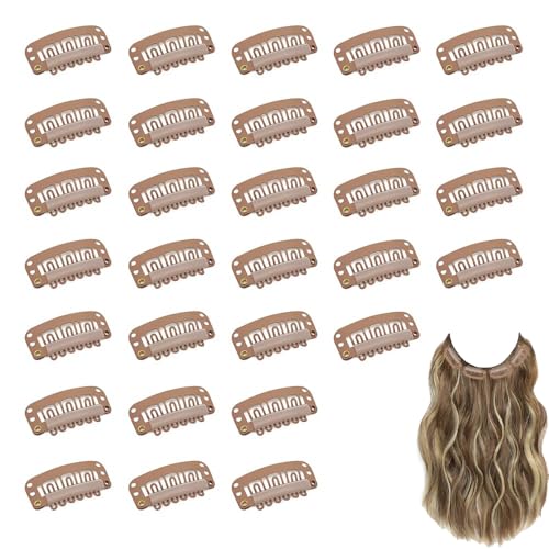 Votvlog 30 Stück Haar Extensions Klips Braun Haarclips Haarverlängerung Clips für Extensions Geflochten 6 Zähne U Form Metall Silikon Perücke Haarverlängerung Clip für Frauen Perücken, Haare DIY von Votvlog