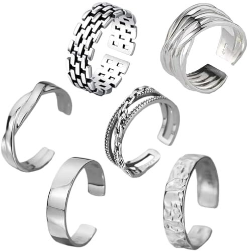 Votvlog 6 Stück die Öffnung ist verstellbar Silber Ringe Herren Edelstahl Ringe Stress Ringe Silber Matt Poliert Keltischer Knoten Vintage Ringe Verlobungsringe Ehering Hochzeitsringe Herren Gravur von Votvlog