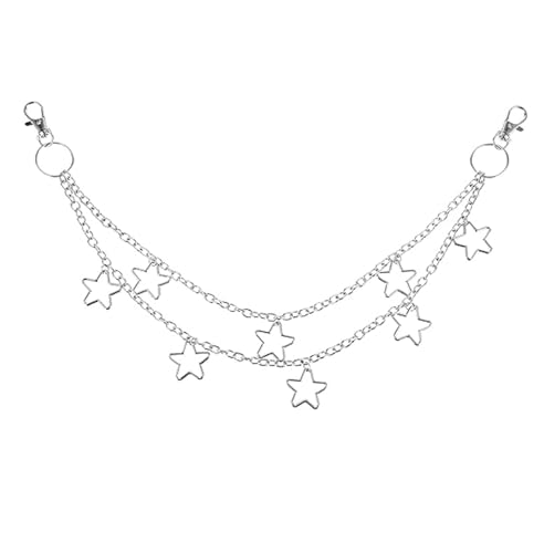 Votvlog Dual Layer Hosenketten Mode Jeans Ketten mit Stern Anhänger, Hip Hop Hosenkette Jean Chain Star Punk Layered Schlüsselanhänger Silber Taschenkette Geldbörsenkette für Männer und Frauen von Votvlog