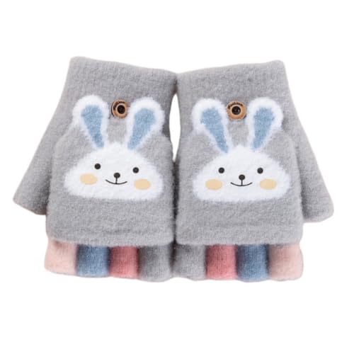 Votvlog Halbfinger Handschuhe Kinder Fingerlose Winter Flip Top Handschuhe Baby Handschuhe Niedlich Hase Cartoon Fingerhandschuhe Warme Halbfinger Fäustlinge Gestrickt für Jungen Mädchen 5-10 Jahre von Votvlog