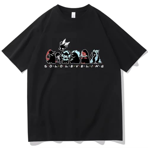 Anime Solo Leveling T-Shirt Baumwolle Mode Kurzarm Harajuku Hip Hop T-Shirt Neutral Top-Black||xx_l von Voulkco