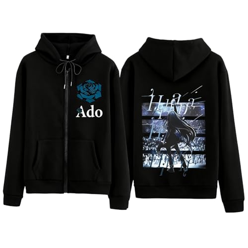 Voulkco ADO Anime Bedruckt Kapuzenjacke Mit Reißverschluss Unisex Lässig Harajuku Langärmeliges Sweatshirt Mode Hip-Hop Jacke Mit Reißverschluss-Black||3X_l von Voulkco