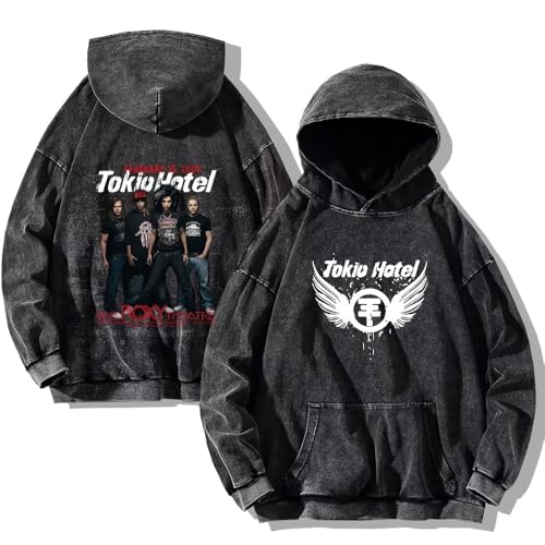 Voulkco Hoodie Aus Gewaschener Vintage-Baumwolle Tokio Rock Band Hotel Kaulitz 89 Graphic Print Pullover Lässiges Baumwoll-Sweatshirt Harajuku Hip Hop Straßenkleidung-B||s von Voulkco