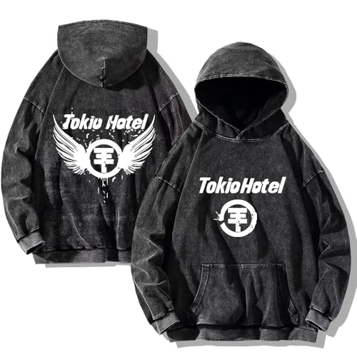 Voulkco Hoodie Aus Gewaschener Vintage-Baumwolle Tokio Rock Band Hotel Kaulitz 89 Graphic Print Pullover Lässiges Baumwoll-Sweatshirt Harajuku Hip Hop Straßenkleidung-C||l von Voulkco