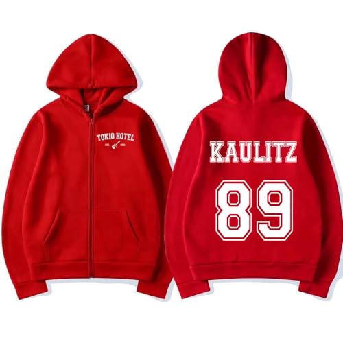 Voulkco Kapuzenpulli Mit Reißverschluss Rock Tokyo -Band Hotel Kaulitz 89 Bedruckter Hoodie Männer Frauen Casual Sweatshirt Mit Kapuze Mode Harajuku Hip Hop Streetwear Unisex Langarm Kleidung-Red||s von Voulkco