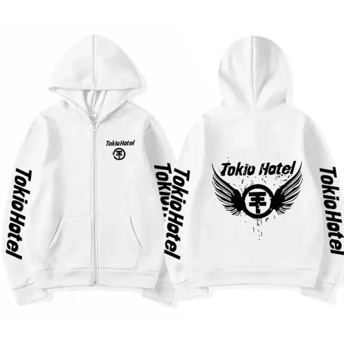 Voulkco Kapuzenpulli mit Reißverschluss Tokio Rock Band Hotel Harajuku-Mode Jacke mit Reißverschluss Männer Frauen Hip Hop Streetwear Lässiges Sweatshirt mit Kapuze-White||s von Voulkco