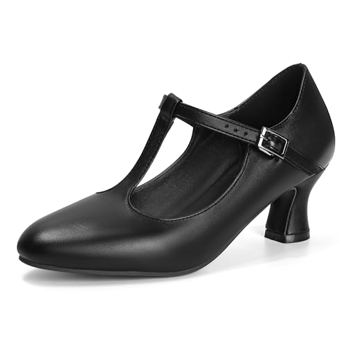 Voviggiw Damen 1920er Jahre Schuhe T-Riemen Tanzpumps für Latin Salsa Ballsaal Charakter Schuh Folklorico Flamenco Tango Swing, Schwarz, 39.5 EU von Voviggiw