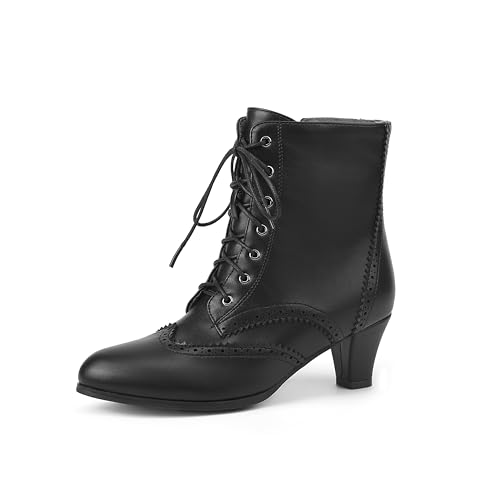 Voviggiw Damen Vintage Viktorianische Stiefel With Side Reißverschlusspers Wintip Schnüren Knöchel Stiefel Black Große 41 von Voviggiw