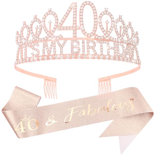 Vovii 40. Geburtstag Geschenke für Frauen 40. Geburtstag Schärpe und Tiara Frauen Roségold Happy 40th Birthday Dekorationen für Frauen 40 und fabelhafte Schärpe und Strass Tiara für Frauen Vovii 40. Geburtstag Geschenke für Frauen 40. Geburtstag Schärpe und Tiara Frauen Roségold Happy 40th Birthday Dekorationen für Frauen 40 und fabelhafte Schärpe und Strass Tiara für Frauen von Vovii