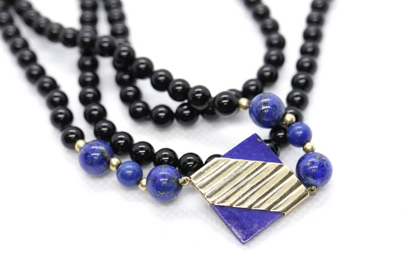 14K Peter Brams Pbd Onyx Und Lapis Lazuli Halskette Armband. Perlenkette Armband von VoxMarket