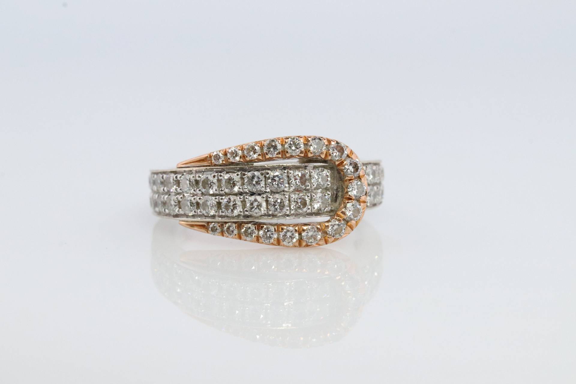 18K Pave Diamant Schnalle Ring. Simon G Weiß Und Roségold von VoxMarket