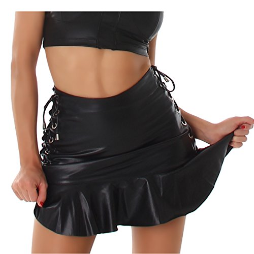 Voyelles Damen Kunst-Lederrock Schwarz | High-Waist Kurz | Minirock | Clubwear (S, Schwarz) von Voyelles