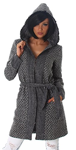 Voyelles Damen Kurzmantel elegant mit Eingrifftaschen, dunkelgrau Größe 34 36 von Voyelles