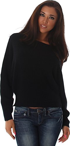 Voyelles Damen Feinstrick Pullover Oversize Fledermaus Ärmel Flügel, Schwarz 36-38 von Voyelles