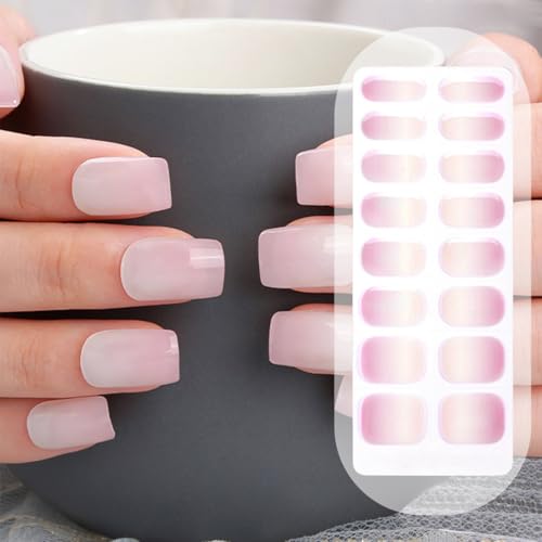 Voyyphixa 16 PCS Gel Nagelfolie UV Halbgehärtete Nagelsticker Selbstklebend Nagelfolien Salonqualität Nagellackstreifen Französisch Nagel Aufkleber Gel Nail Stickers (Rosa Gradient) von Voyyphixa