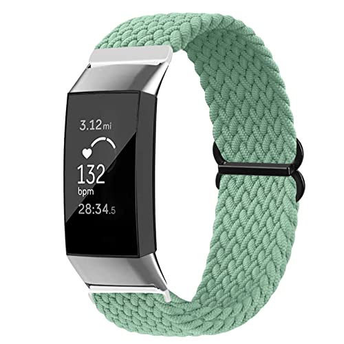 Vozehui Armband Kompatibel mit Fitbit Charge 3/Charge 4, Atmungsaktives Weiches Nylon Verstellbare Sport Ersatz armbänder, Geflochtenes Solo Loop Armband für Charge 3/Charge 4 Damen Herren, Hellgrün von Vozehui