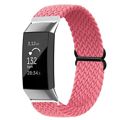 Vozehui Armband Kompatibel mit Fitbit Charge 3/Charge 4, Atmungsaktives Weiches Nylon Verstellbare Sport Ersatz armbänder, Geflochtenes Solo Loop Armband für Charge 3/Charge 4 Damen Herren, Rosa von Vozehui