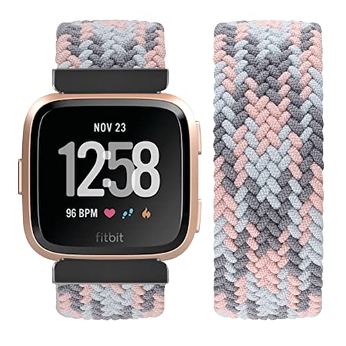 Vozehui Geflochtener Solo Loop Kompatibel mit Fitbit Versa Armbänder/Fitbit Versa 2 Armband/Versa Lite Armbänder, Elastisches weiches Nylon Sport Ersatzband für Damen Herren von Vozehui