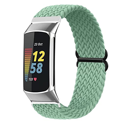 Vozehui Geflochtenes Solo Loop Armband Kompatibel mit Fitbit Charge 5 Armband, Atmungsaktiv Elastisch Weiches Nylon Verstellbares Sport Ersatzband für Fitbit Charge 5, Damen Herren von Vozehui