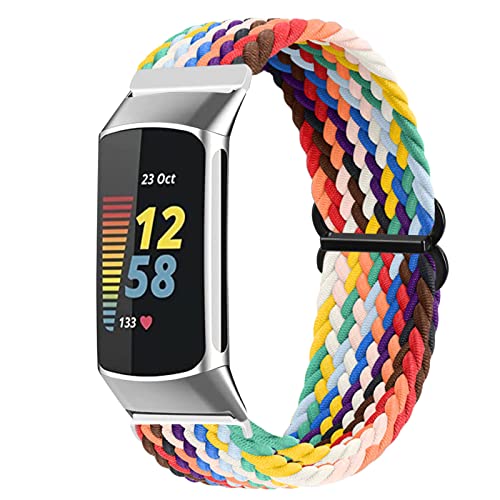 Vozehui Geflochtenes Solo Loop Armband Kompatibel mit Fitbit Charge 5 Armband, Atmungsaktiv Elastisch Weiches Nylon Verstellbares Sport Ersatzband für Fitbit Charge 5, Damen Herren von Vozehui