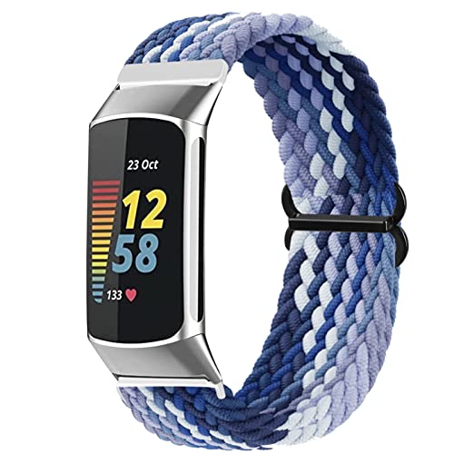 Vozehui Geflochtenes Solo Loop Armband Kompatibel mit Fitbit Charge 5 Armband, Atmungsaktiv Elastisch Weiches Nylon Verstellbares Sport Ersatzband für Fitbit Charge 5, Damen Herren von Vozehui