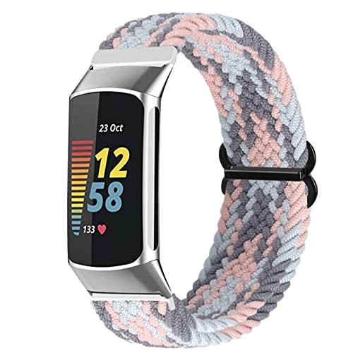 Vozehui Geflochtenes Solo Loop Armband Kompatibel mit Fitbit Charge 5 Armband, Atmungsaktiv Elastisch Weiches Nylon Verstellbares Sport Ersatzband für Fitbit Charge 5, Damen Herren von Vozehui