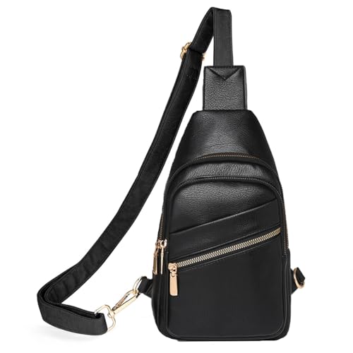 Sling Chest Crossbody Bag,Wasserdicht Schultertasche,Hohe Kapazität Brusttasche für Männer und Frauen,Umhängetasche PU Leder Anti-Diebstahl Crossbag Tasche Rucksack die Outdoor-Sportarten,Schwarz von Vpoofree