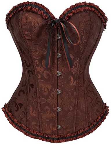 Vrapo Korsett Damen - Bustier Corset Top für Frauen - Vollbrust Corsage Schnürkorsett Taillenformer Dessous - Braun - Größe XXL von Vrapo