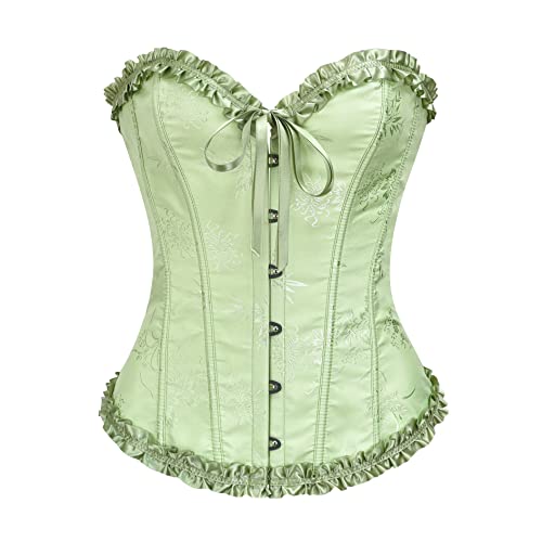 Vrapo Korsett Damen - Bustier Corset Top für Frauen - Vollbrust Corsage Schnürkorsett Taillenformer Dessous - Pflaumenblüten Bambus Muster - Schwarz - Größe L von Vrapo