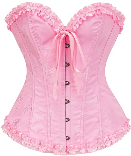 Vrapo Korsett Damen - Bustier Corset Top für Frauen - Vollbrust Corsage Schnürkorsett Taillenformer Dessous - Rosa Dame - Größe M von Vrapo