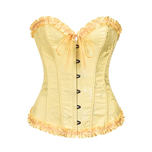 Vrapo Korsett Damen - Bustier Corset Top für Frauen - Vollbrust Corsage Schnürkorsett Taillenformer Dessous - Zartes Gelb - Größe M von Vrapo