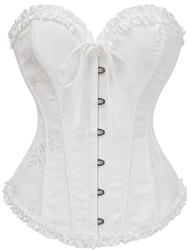 Vrapo Korsett Damen - Bustier Corset Top für Frauen - Vollbrust Corsage Schnürkorsett Taillenformer Dessous - Weiß - Größe S von Vrapo