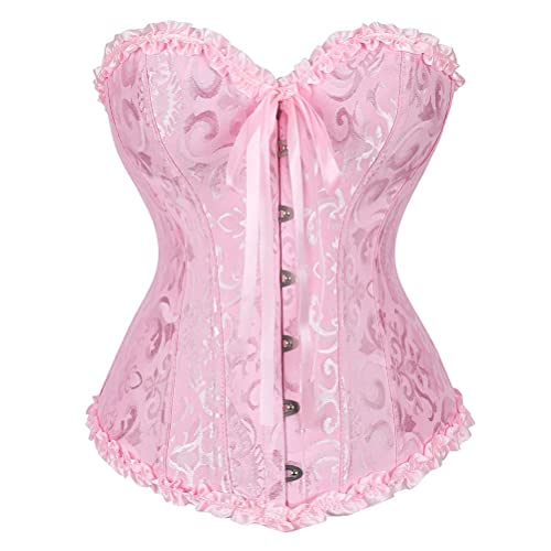 Vrapo Korsett Damen - Bustier Corset Top für Frauen - Vollbrust Corsage Schnürkorsett Taillenformer Dessous - Rosa - Größe S von Vrapo