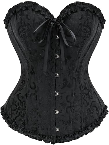 Vrapo Korsett Damen - Bustier Corset Top für Frauen - Vollbrust Corsage Schnürkorsett Taillenformer Dessous - Schwarz - Größe XXL von Vrapo
