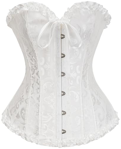 Vrapo Korsett Damen - Bustier Corset Top für Frauen - Vollbrust Corsage Schnürkorsett Taillenformer Dessous - Weiß - Größe XXL von Vrapo