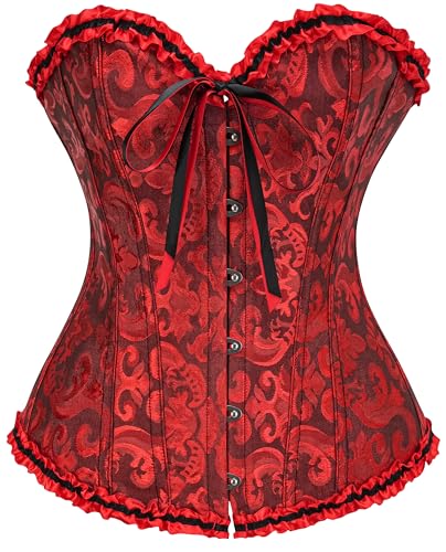 Vrapo Korsett Damen - Bustier Corset Top für Frauen - Vollbrust Corsage Schnürkorsett Taillenformer Dessous - Schwarz Rot - Größe XXL von Vrapo