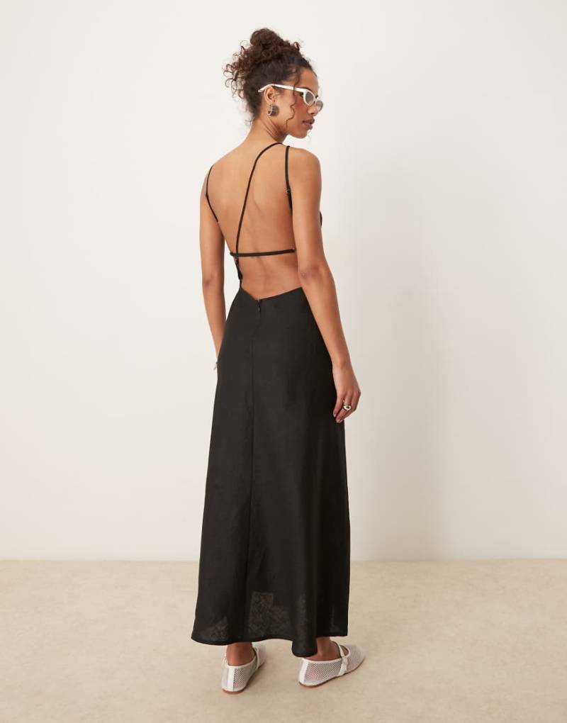 VRG GRL - Opal - Ärmelloses Maxikleid aus Leinen in Schwarz von Vrg Grl