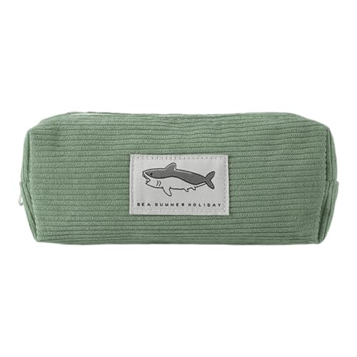 Vriusi Animal Pencil Pouch, Shark Embroidered Pencil Bag, Corduroy Shark Stationery Pouch, Portable Pen Pouch, Cute Pen Bag, Cute Big Shark Square High-Value Stationery Storage Bag, grün, Se référer von Vriusi