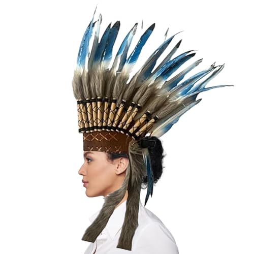 Vriusi Feder-Kopfschmuck-Kostüm,Feder-Häuptling-Kopfschmuck-Kostüm - Häuptlingshut Federkopfschmuck | Dekorativer Native-Feder-Hut, Feder-Stirnband-Zubehör, Feder-Kopfbedeckung im Native-Stil für von Vriusi