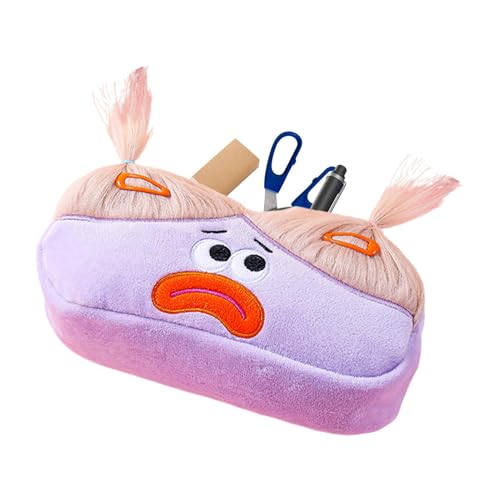 Vriusi Federmäppchen aus Plüsch, Federmäppchen für Schule, kreativ, Cartoon, langes Haar, niedlich, Schreibwaren, Aufbewahrungstasche – bunte und kreative Tasche für Stifte, violett, Se référer au von Vriusi