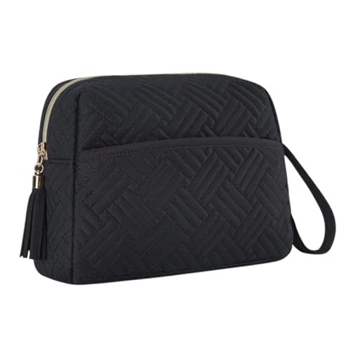 Vriusi Makeup Storage Bag, Makeup Cosmetic Travel Bag, Waterproof Canvas Travel Pouch Purse with Strap for Daily Use, Portable Compact Toiletry and Travel Storage Cosmetic Bag, Schwarz , Se référer au von Vriusi