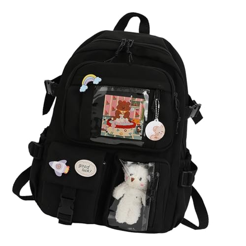 Vriusi Niedliche Rucksäcke - Teenager-Rucksack,Leichte Teenager-Mädchen-Schultaschen mit Bär, 40 x 30 x 11 cm, Schwarz, riferimento alla descrizione von Vriusi