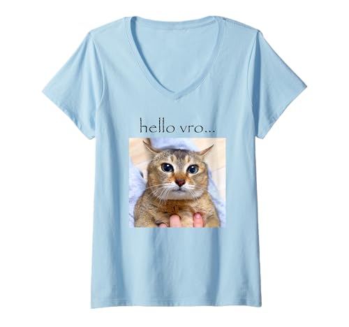 Damen Dummer Vro Chat Hallo Vro Meme T-Shirt mit V-Ausschnitt Damen Dummer Vro Chat Hallo Vro Meme T-Shirt mit V-Ausschnitt von Vro Cat Meme
