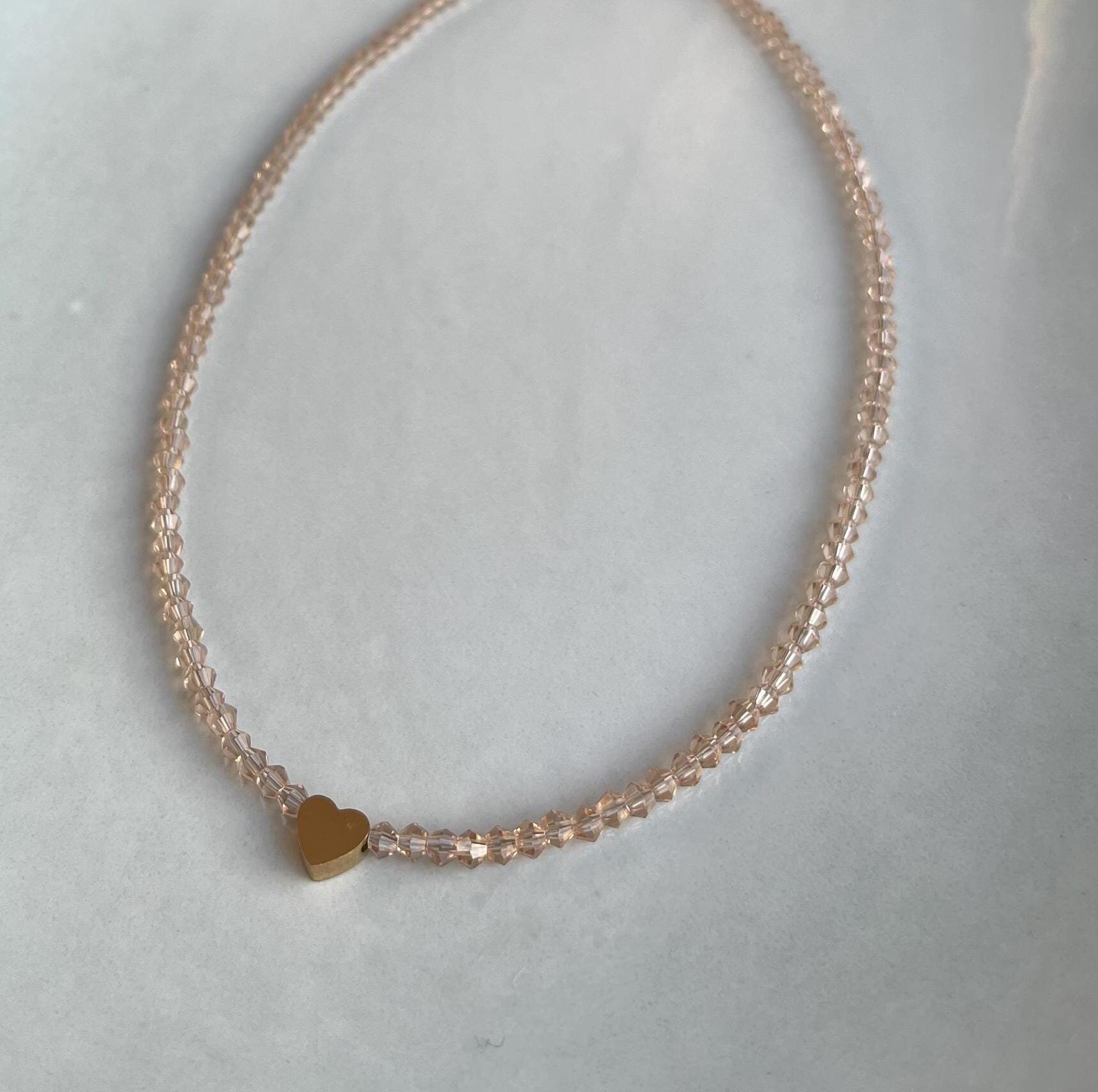Halskette Aus Glaskristall in Champagner Mit Herz Gold Für Damen Halskette Aus Glaskristall in Champagner Mit Herz Gold Für Damen von VronisAtelierShop