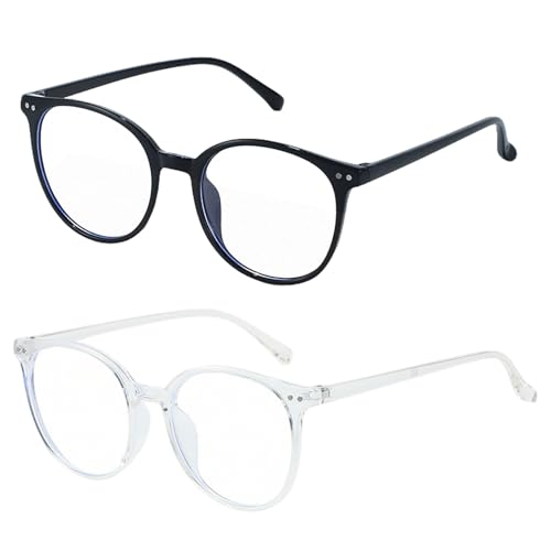 Vroxdrez 2 Pack Anti Blaues Fake Brille, Blue Light Glasses – Runde Blaulichtfilter Brille mit leichtem Rahmen für Damen & Herren – Klare Sicht beim Arbeiten am PC oder Lesen. von Vroxdrez
